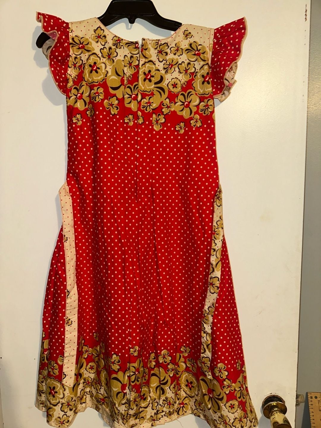 Vintage Timex Dresses Red Polka Dot and Floral Ruffle Trim Dress Medium 8