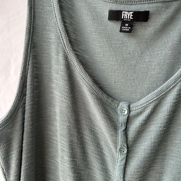 Frye Women's Sage Green Ribbed Knit Button-Front Henley Midi Dress
