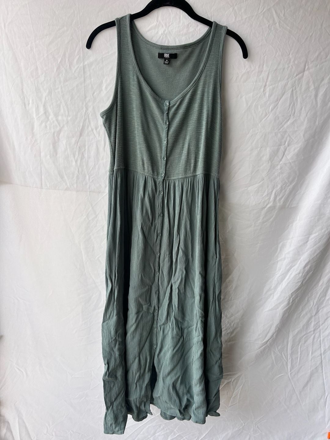 Frye Women's Sage Green Ribbed Knit Button-Front Henley Midi Dress 3