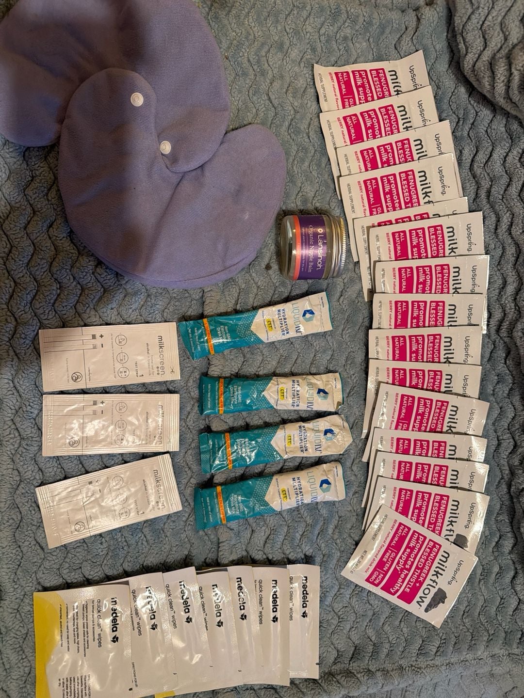 Breastfeeding Bundle - Lansinoh Balm, Medela Wipes, Milkflow, & Hydration Sticks 1