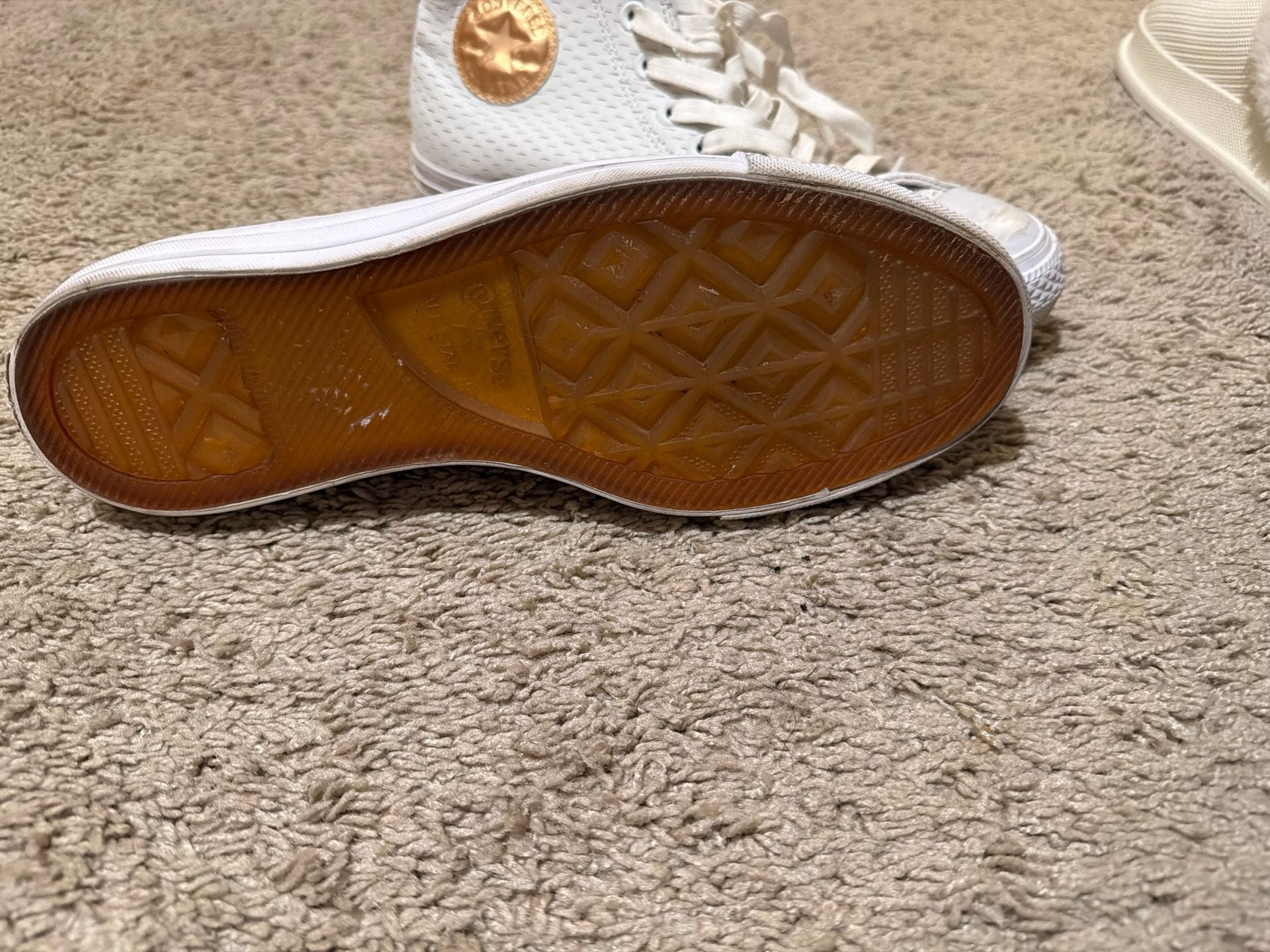 Converse Chuck Taylor All Star White Perforated Leather High Top Sneakers with Gold Logo 3