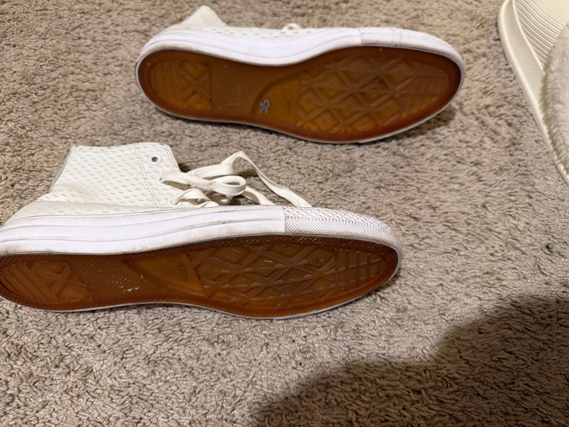 Converse Chuck Taylor All Star White Perforated Leather High Top Sneakers with Gold Logo 4