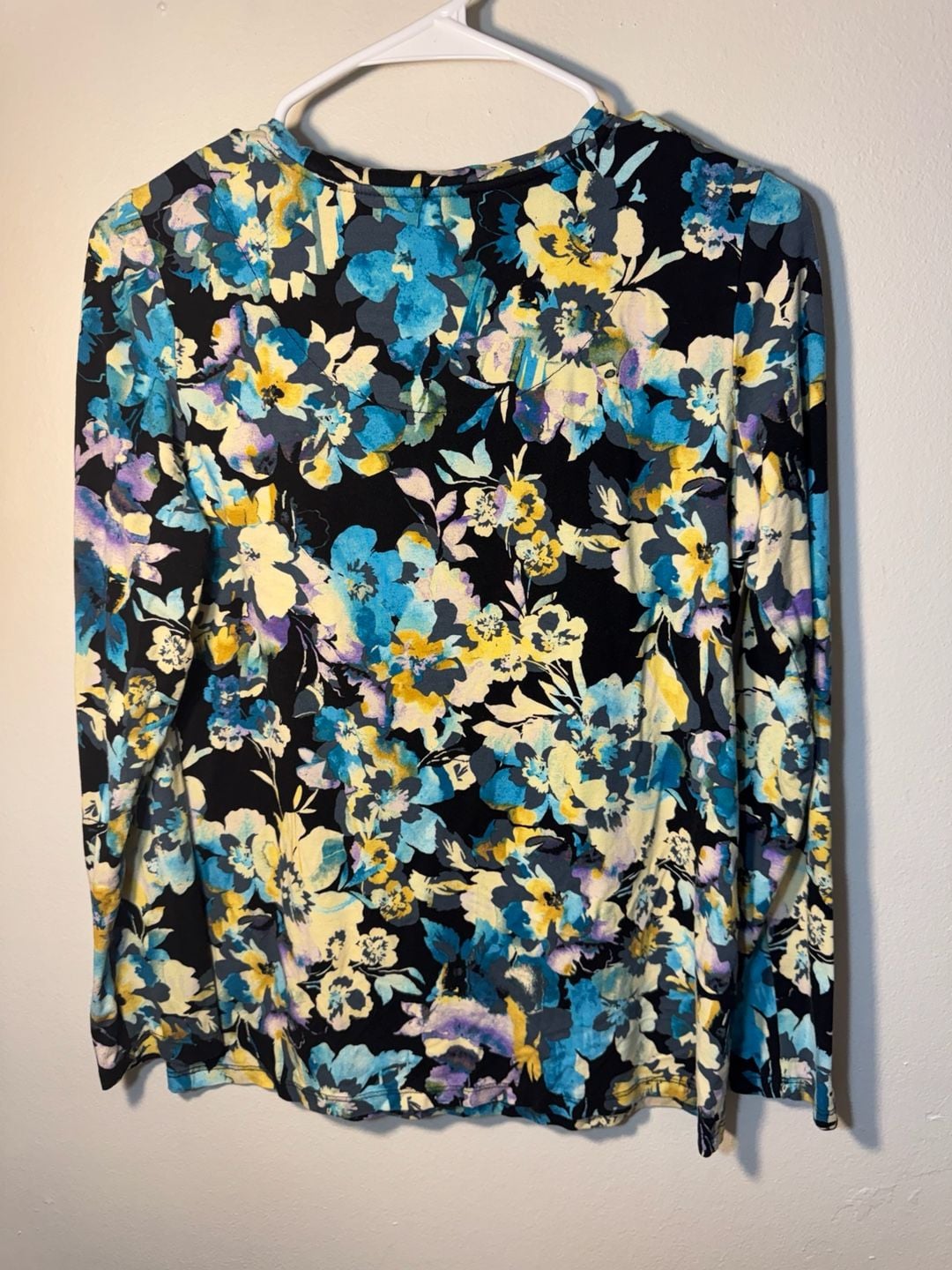 Chico's Blue and Yellow Floral Long Sleeve Knit Top Size 0 Small 3