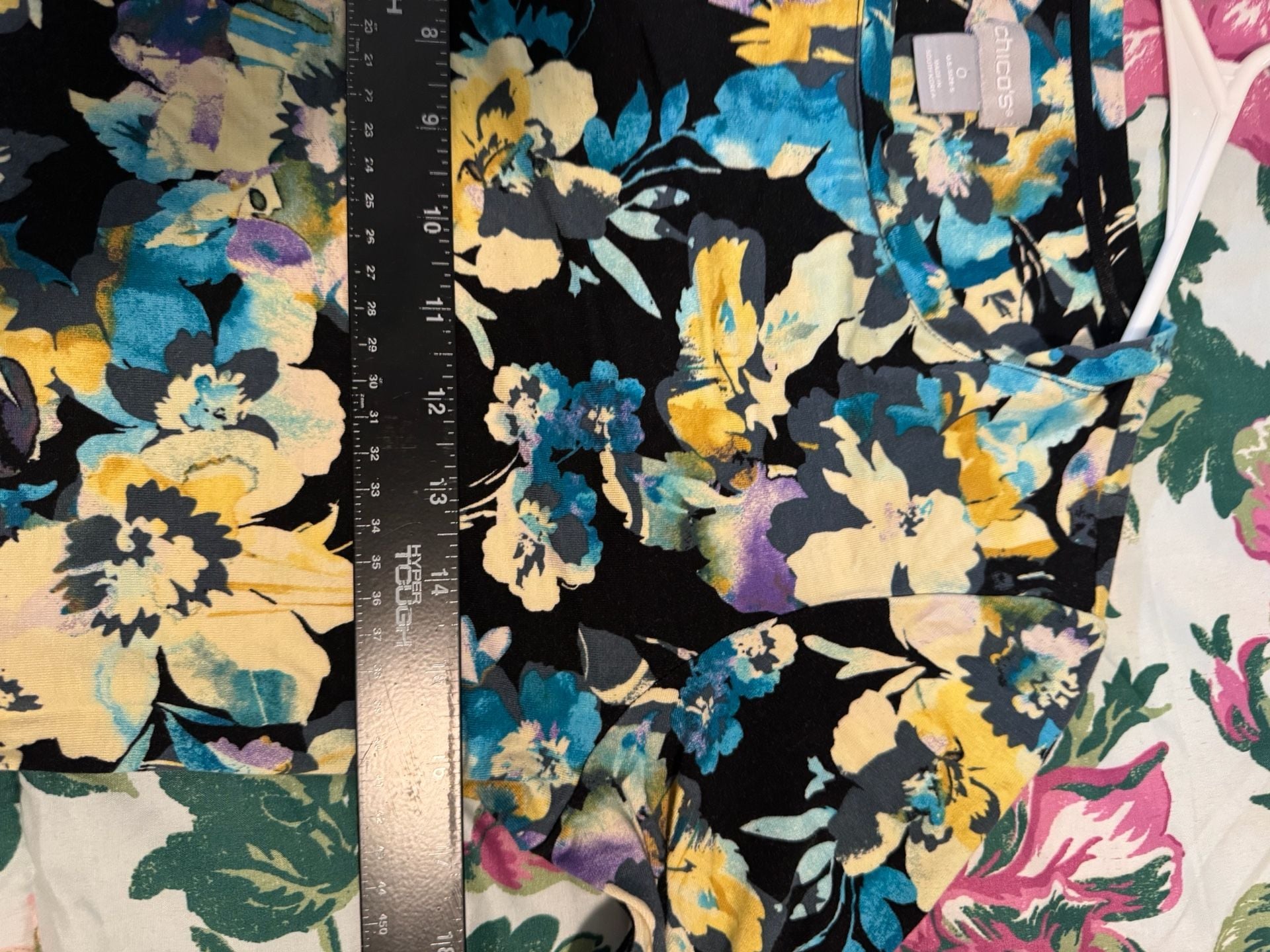 Chico's Blue and Yellow Floral Long Sleeve Knit Top Size 0 Small 6