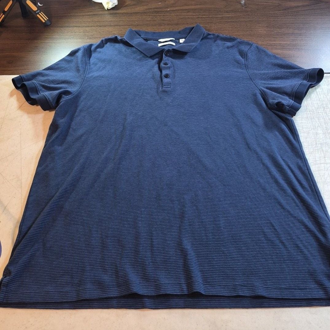 Calvin Klein Men's Liquid Cotton Micro Striped Polo Shirt Bluelo XL 3