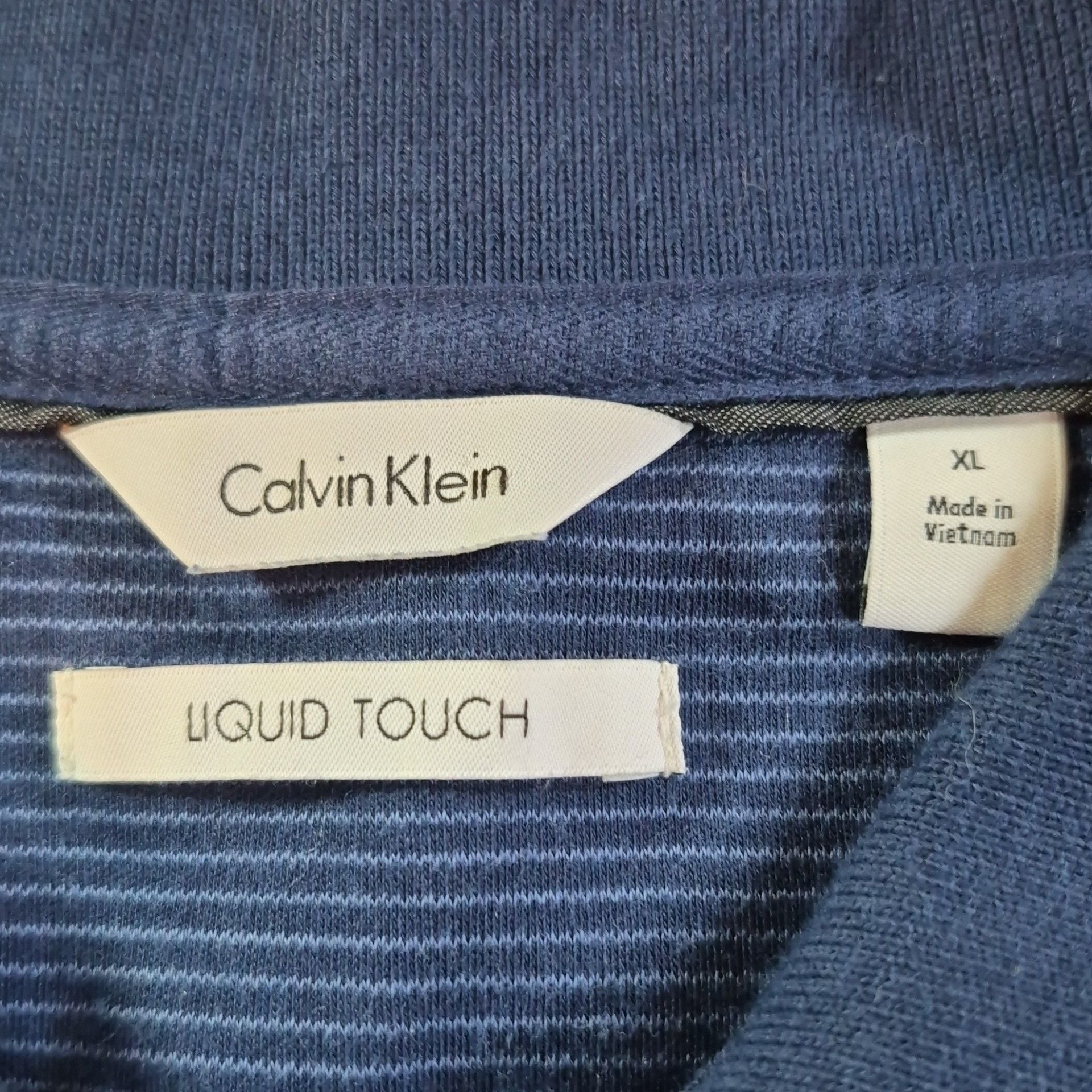 Calvin Klein Men's Liquid Cotton Micro Striped Polo Shirt Bluelo XL 4