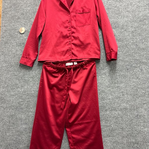 Rachel Parcell Red Satin Satin Long Sleeve Pajama Set Size Small