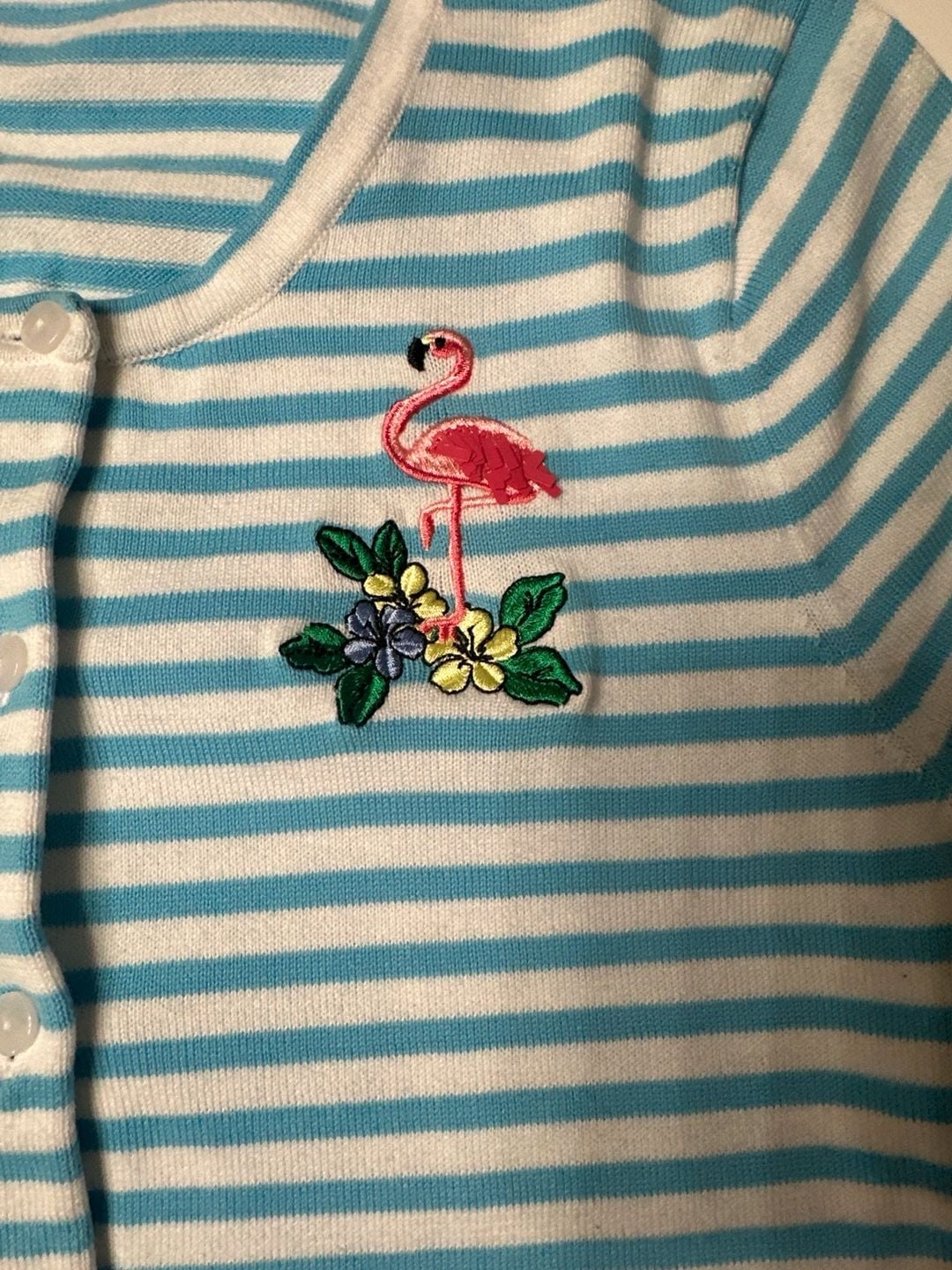 Talbots Blue and White Striped Button-Up Cardigan Large Petite 4