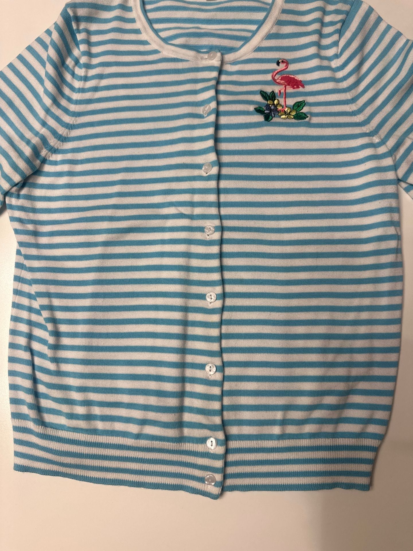 Talbots Blue and White Striped Button-Up Cardigan Large Petite 5