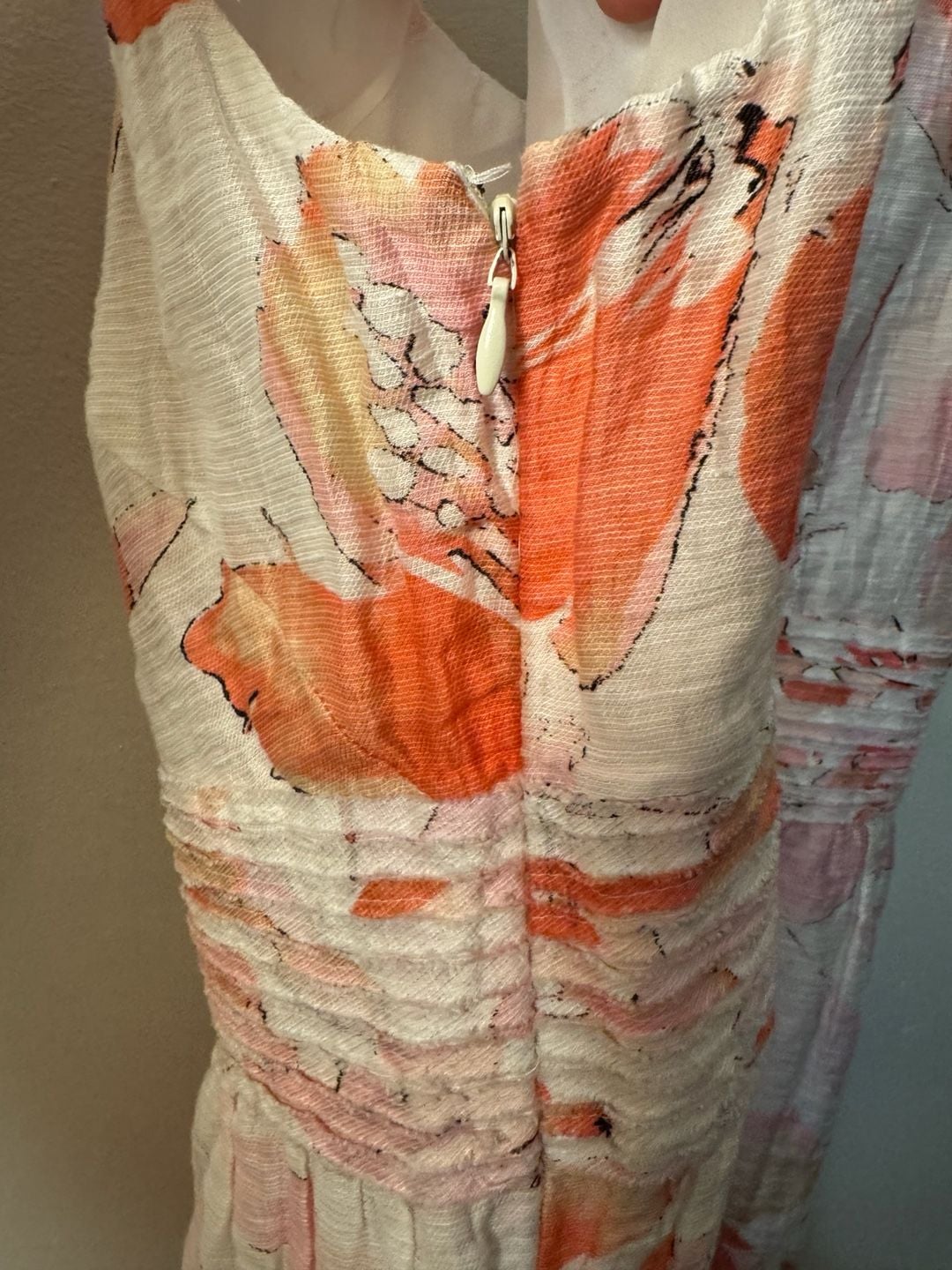 LOFT Pink and Orange Floral Watercolor Linen Blend Sleeveless Dress Size 10 6