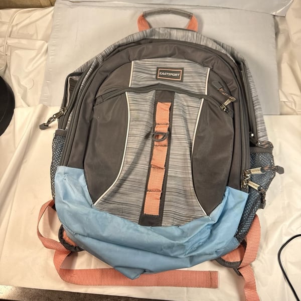 Eastsport Unisex Sport Voltage Grey Stripe Backpack with Pink Accents