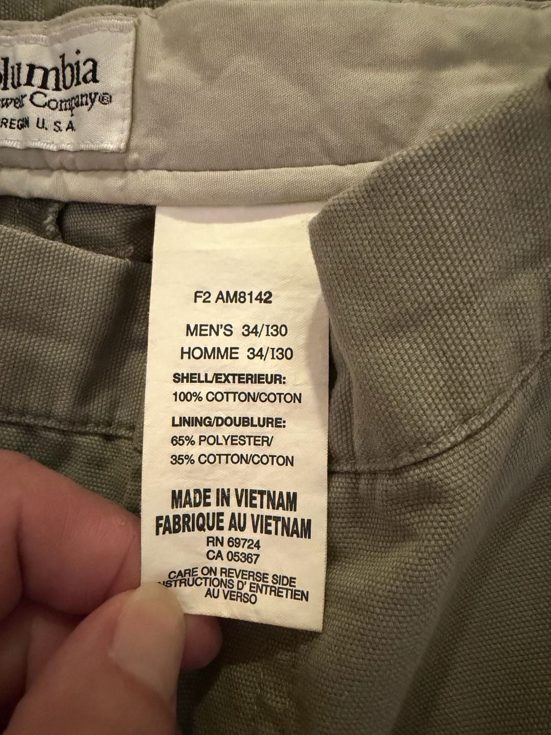Columbia Men's AM8142 Cotton Canvas Flat Front Chino Pants Khaki 34x30 3