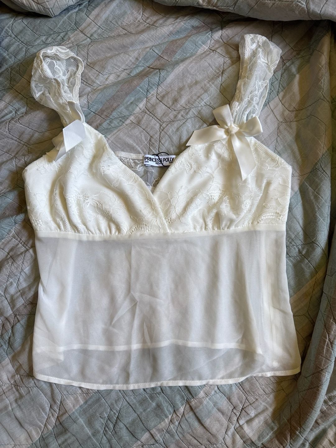 Princess Polly Fairhaven Bow Detail Lace Crop Top White 2