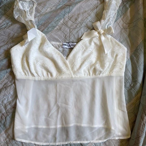 Princess Polly Fairhaven Bow Detail Lace Crop Top White