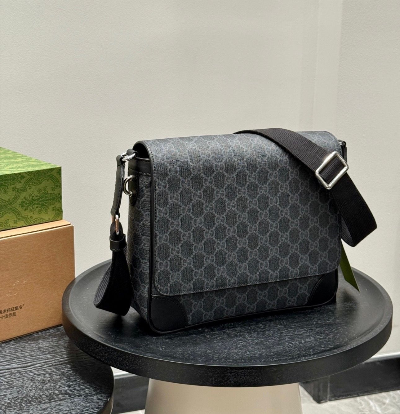 Gucci GG Emblem Medium Messenger Bag in Black GG Supreme Canvas 2