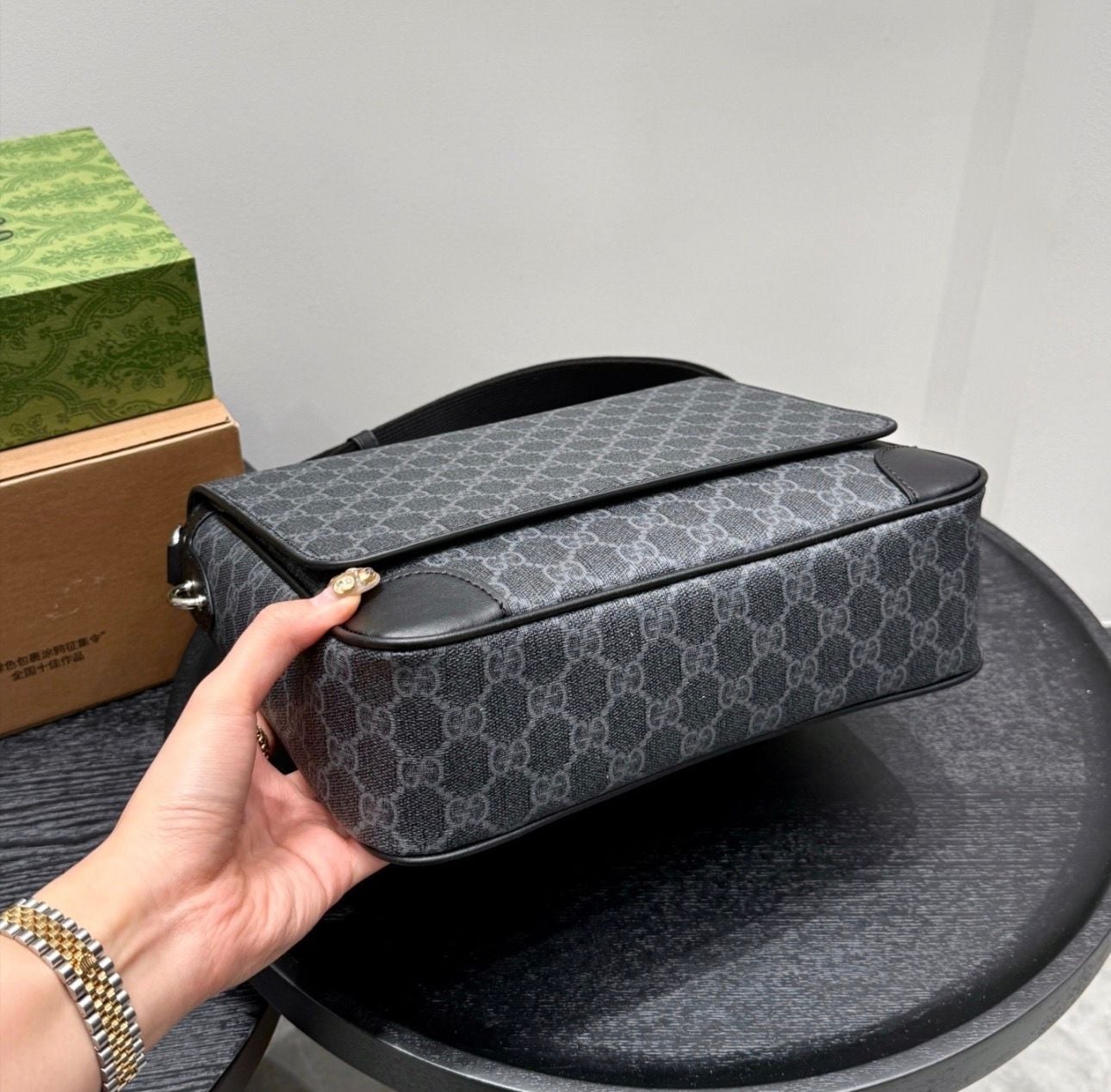 Gucci GG Emblem Medium Messenger Bag in Black GG Supreme Canvas 8