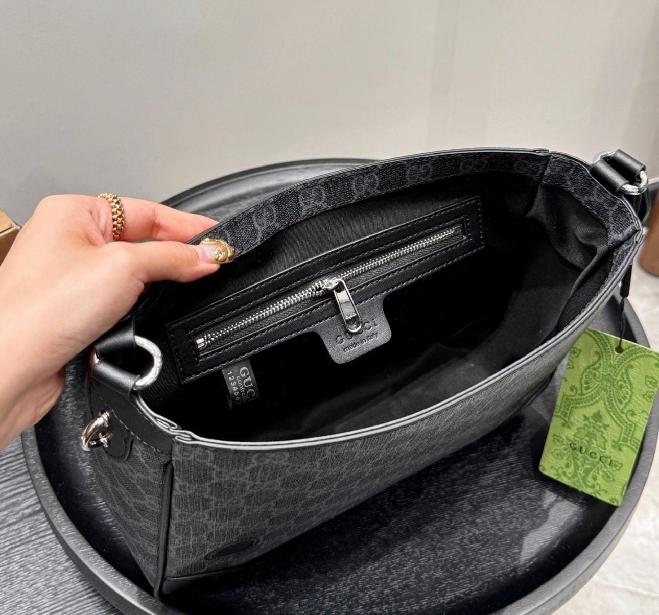 Gucci GG Emblem Medium Messenger Bag in Black GG Supreme Canvas 10