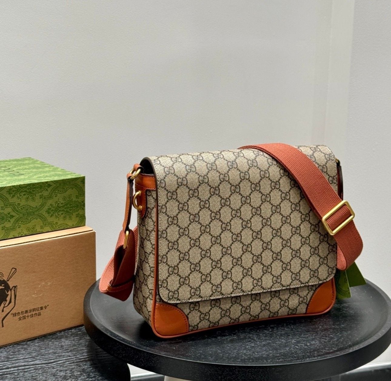 Gucci GG Emblem Medium Messenger Bag in Black GG Supreme Canvas 11