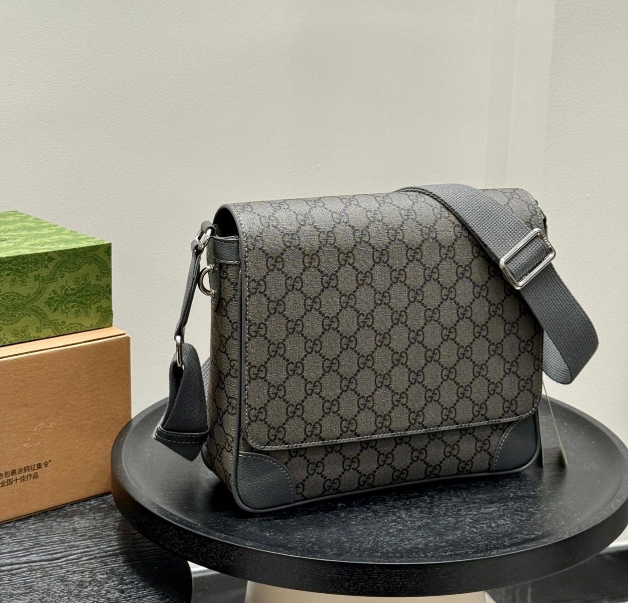 Gucci GG Emblem Medium Messenger Bag in Black GG Supreme Canvas 12