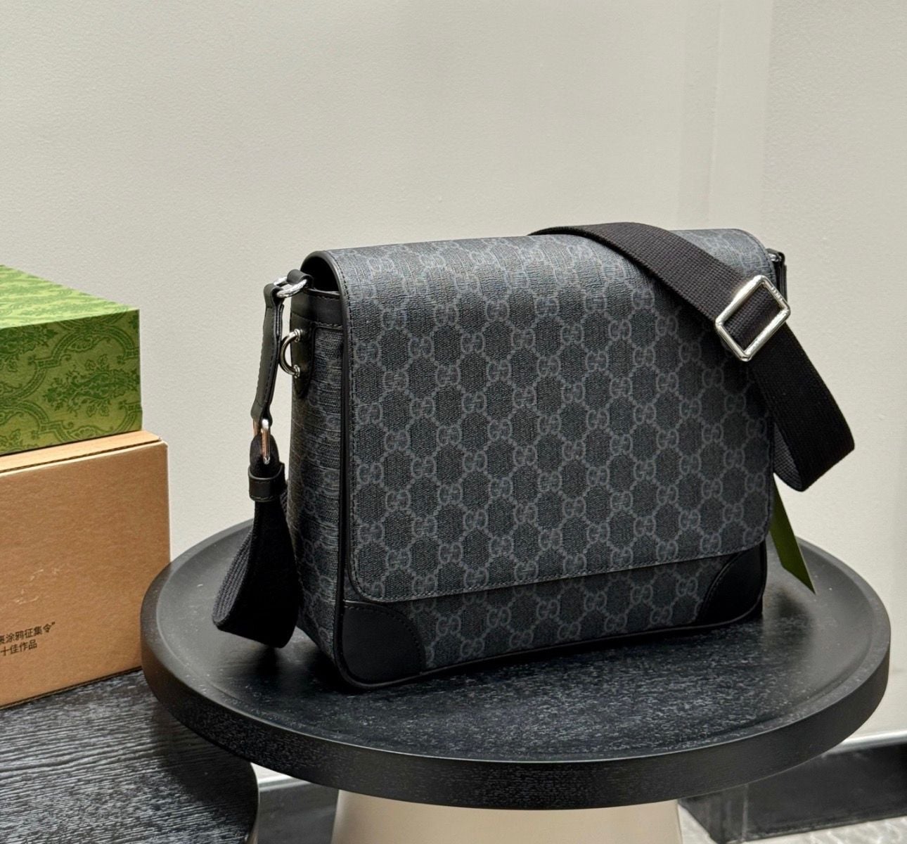Gucci GG Emblem Medium Messenger Bag in Black GG Supreme Canvas 13