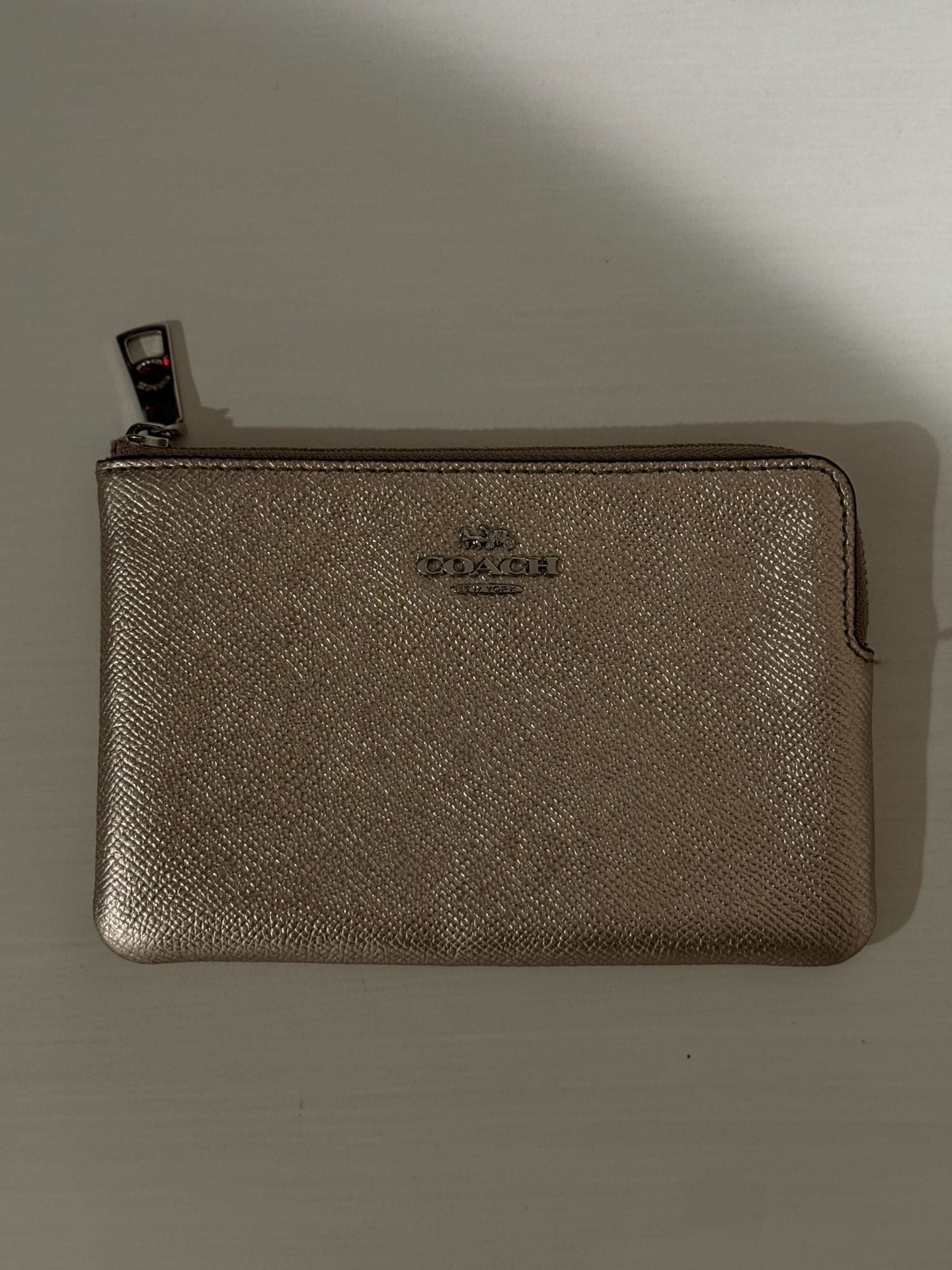 Coach Metallic Small Corner Zip Wristlet Wallet in shiny gold Leather 1