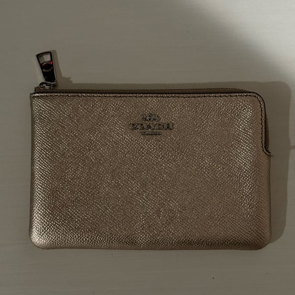 Coach Metallic Small Corner Zip Wristlet Wallet in shiny gold Leather 