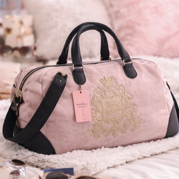 Juicy Couture Pink Velour Heritage Duffel Bag Travel Weekender
