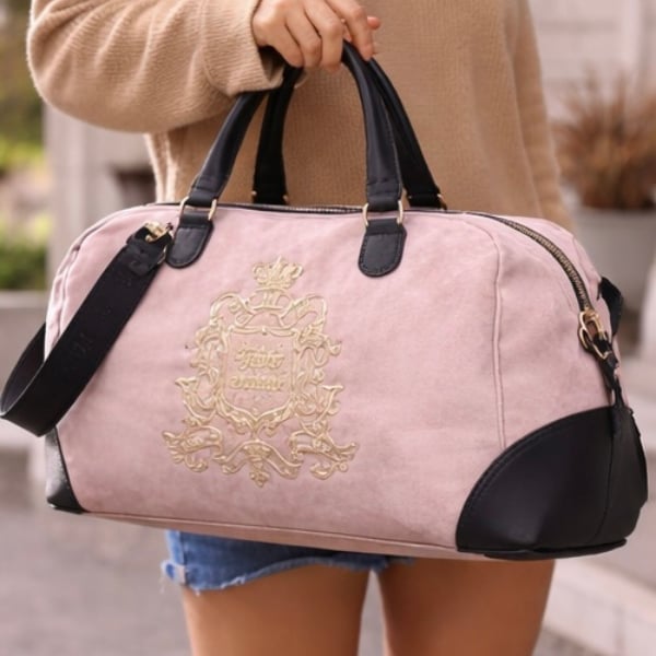 Juicy Couture Pink Velour Heritage Duffel Bag Travel Weekender 3