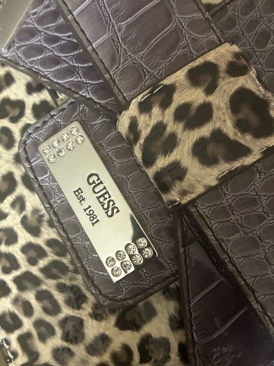 GUESS Leopard Print Flap Shoulder Bag with Croco Embossed Bow Detail 8