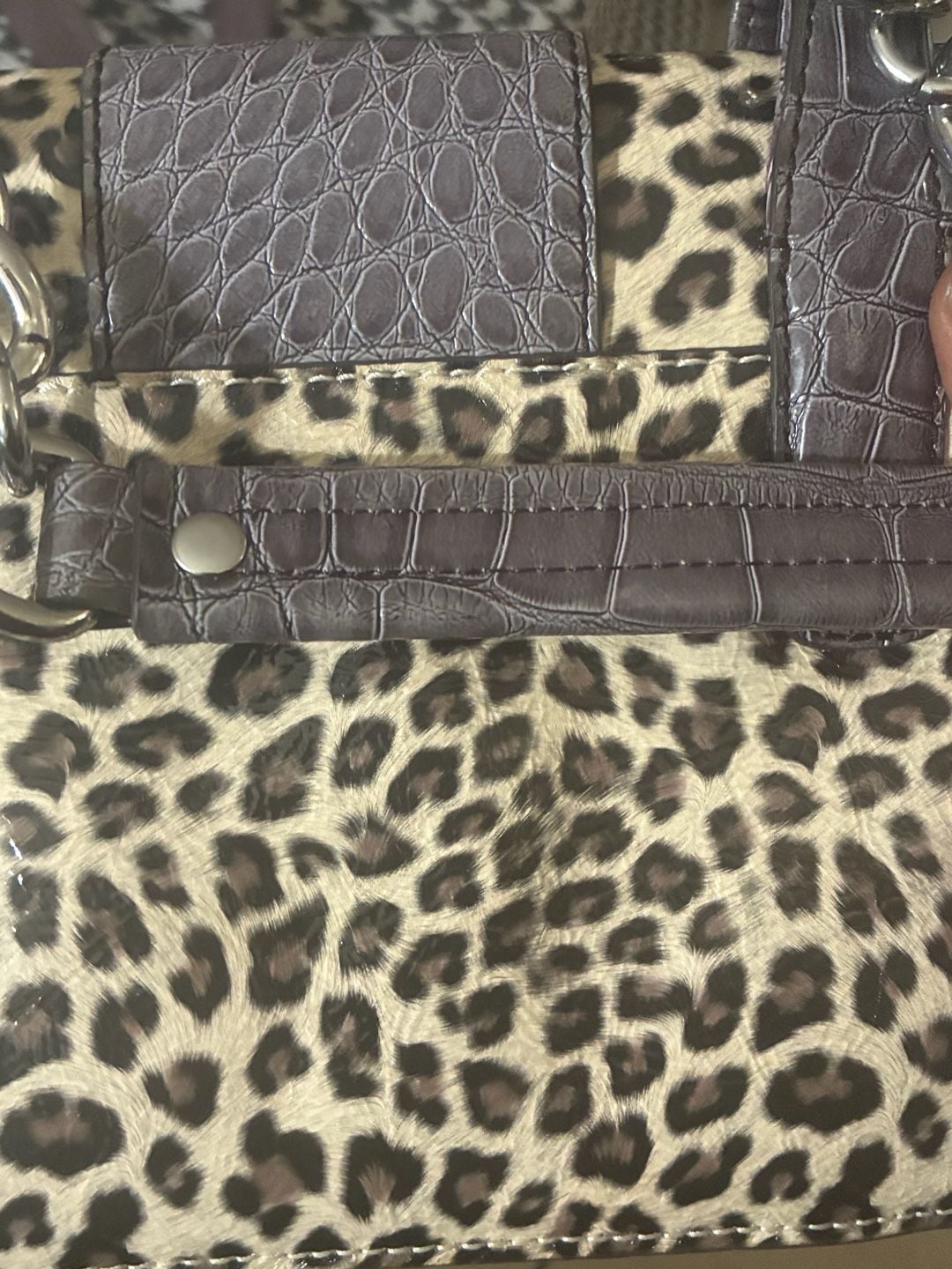 GUESS Leopard Print Flap Shoulder Bag with Croco Embossed Bow Detail 9