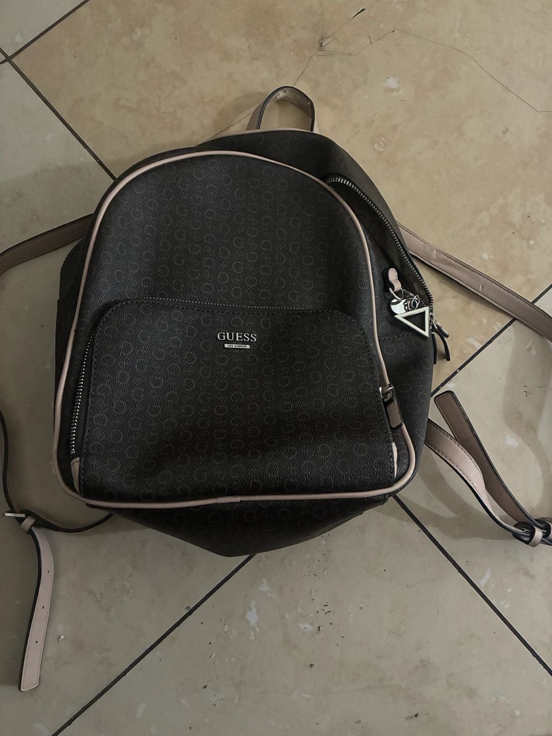 Guess Brown Logo Monogram Medium Backpack with Blush Trim 9