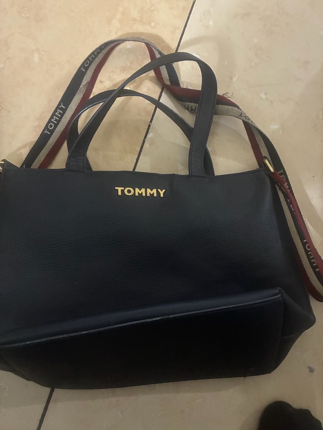 Tommy Hilfiger Iconic Logo Satchel Navy Blue Faux Leather Handbag 5
