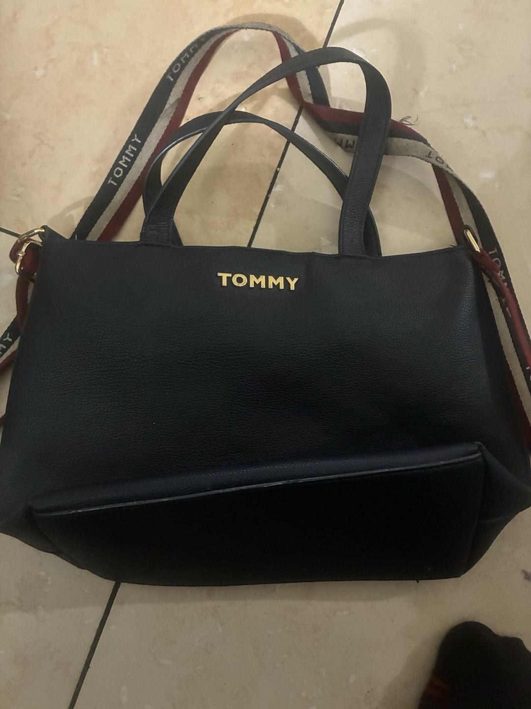 Tommy Hilfiger Iconic Logo Satchel Navy Blue Faux Leather Handbag 6