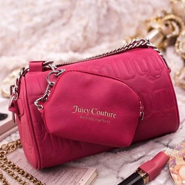 Juicy Couture Hot Pink Quilted Puff Barrel Crossbody Bag with Coin Pouch