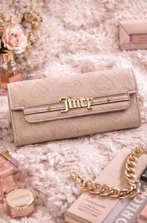 Juicy Couture Short & Sweet Single Gusset Heart Embossed Flap Clutch Wallet in Powder Blush 3