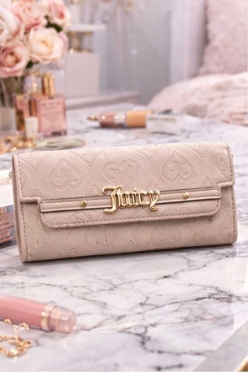 Juicy Couture Short & Sweet Single Gusset Heart Embossed Flap Clutch Wallet in Powder Blush 5