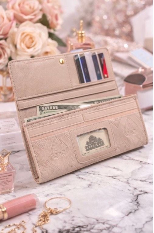 Juicy Couture Short & Sweet Single Gusset Heart Embossed Flap Clutch Wallet in Powder Blush 6