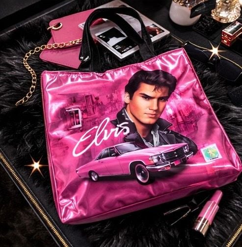 Elvis Presley Pink Cadillac Metallic Tote Bag with Black Vinyl Shoulders 5
