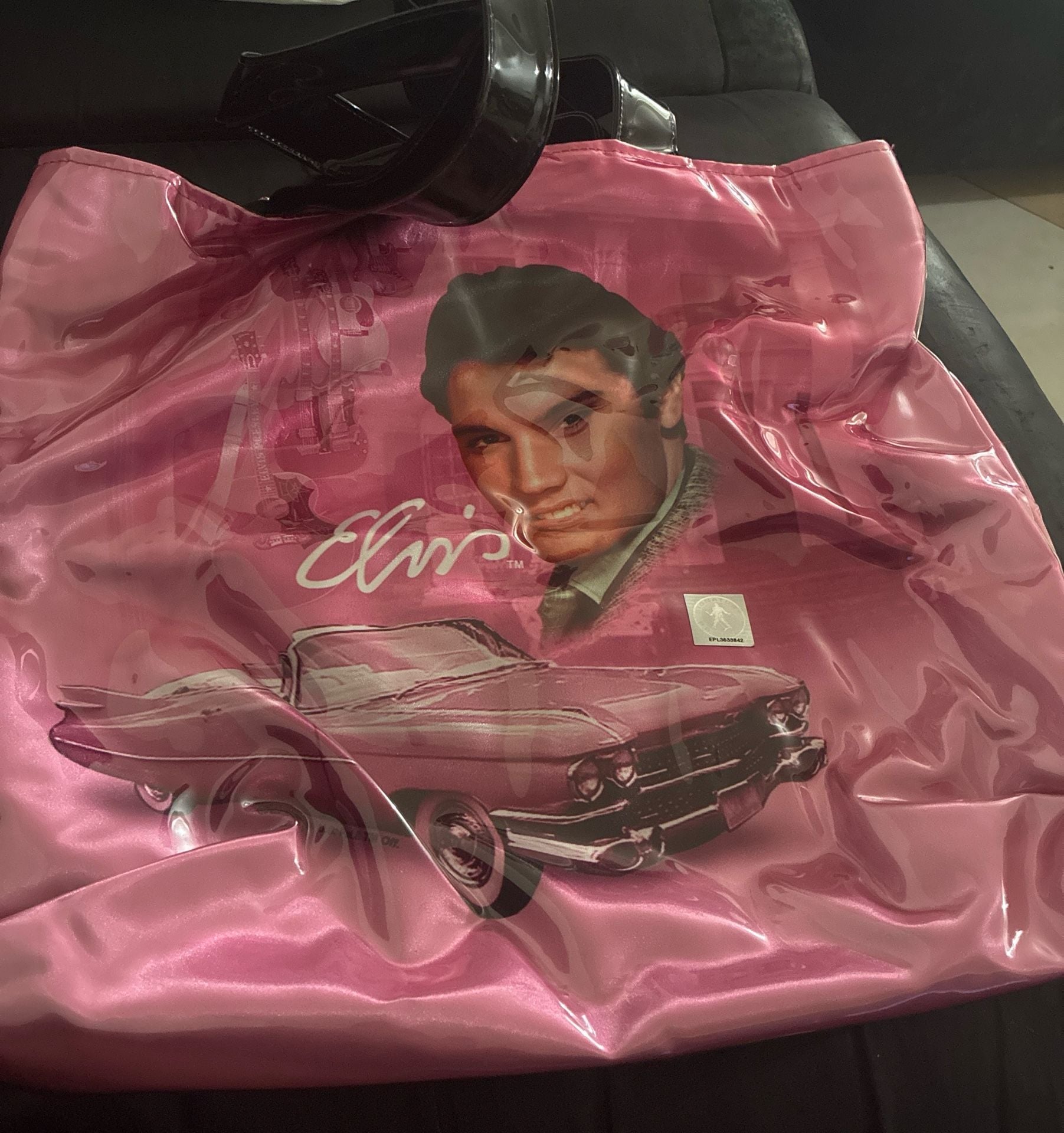 Elvis Presley Pink Cadillac Metallic Tote Bag with Black Vinyl Shoulders 7
