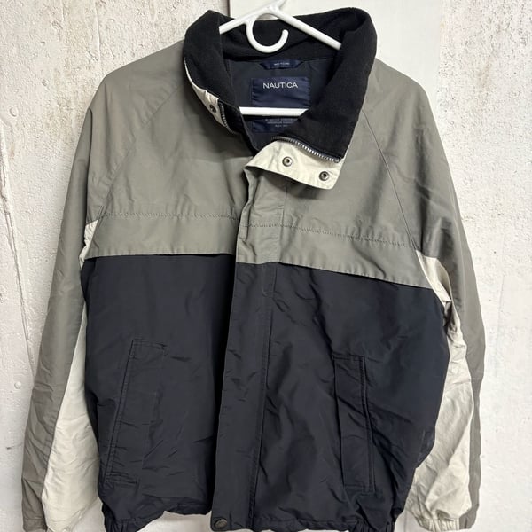 Vintage Nautica Colorblock Windbreaker Large Grey/Black Fleece Lined