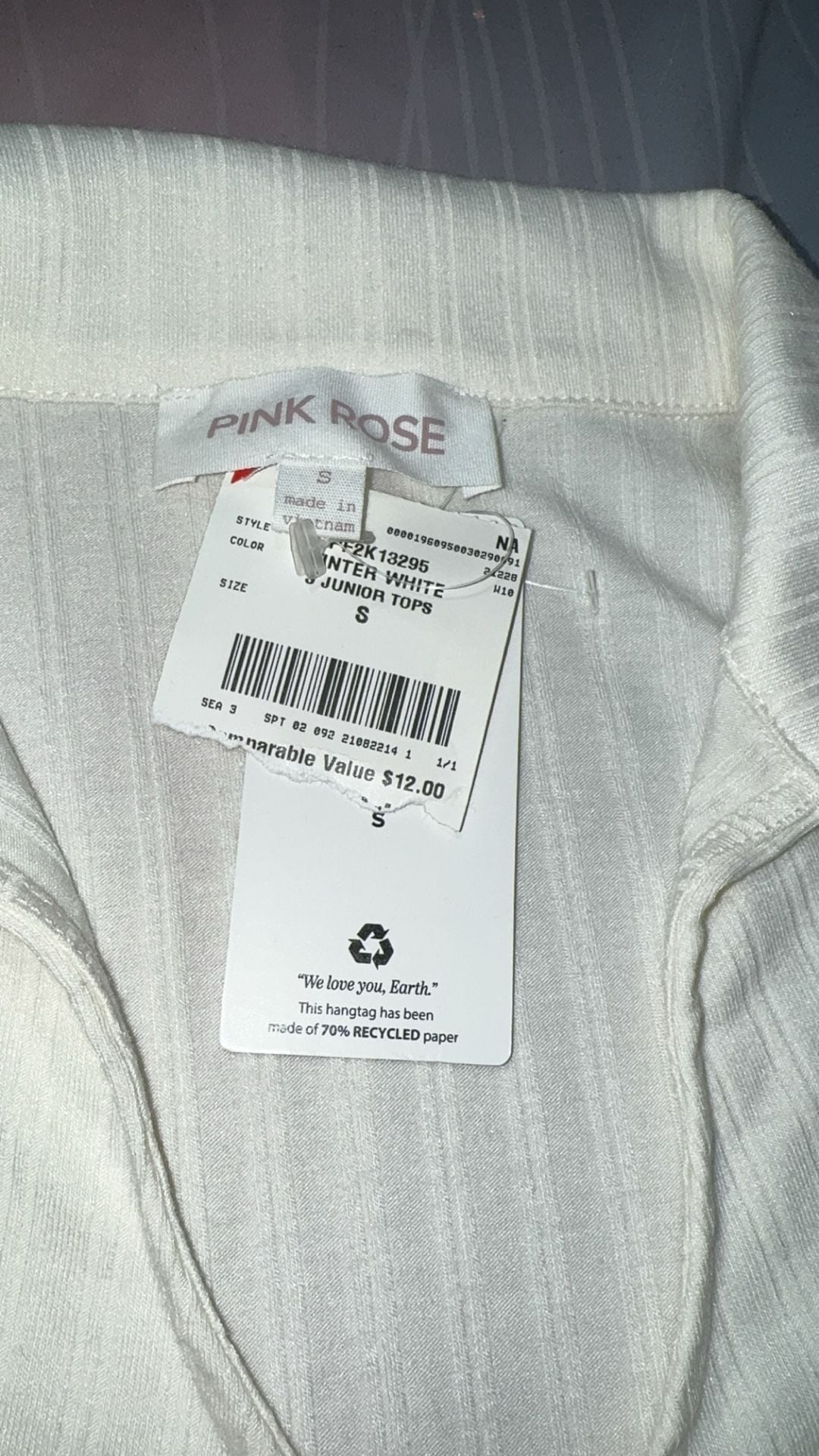 Pink Rose Junior Ruched Front Collared Ribbed Short Sleeve Crop Top - Winter White 4