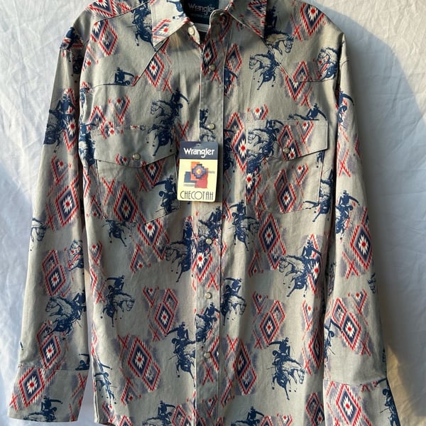 Wrangler Men's Checotah Western Horse Print Aztec Pearl Snap Shirt NWT