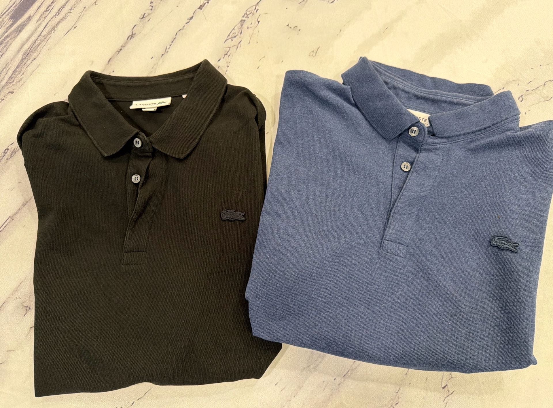Lot of 2 Lacoste Regular Fit Piqué Polo Shirts - Navy Blue & Black Size XXL 1
