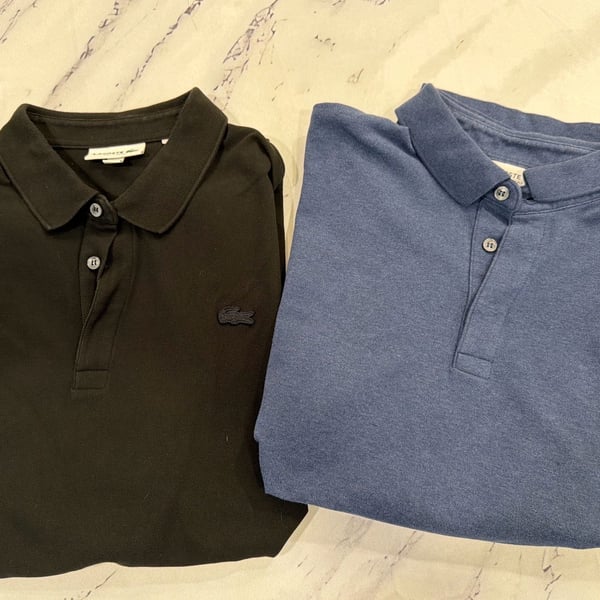 Lot of 2 Lacoste Regular Fit Piqué Polo Shirts - Navy Blue & Black Size XXL