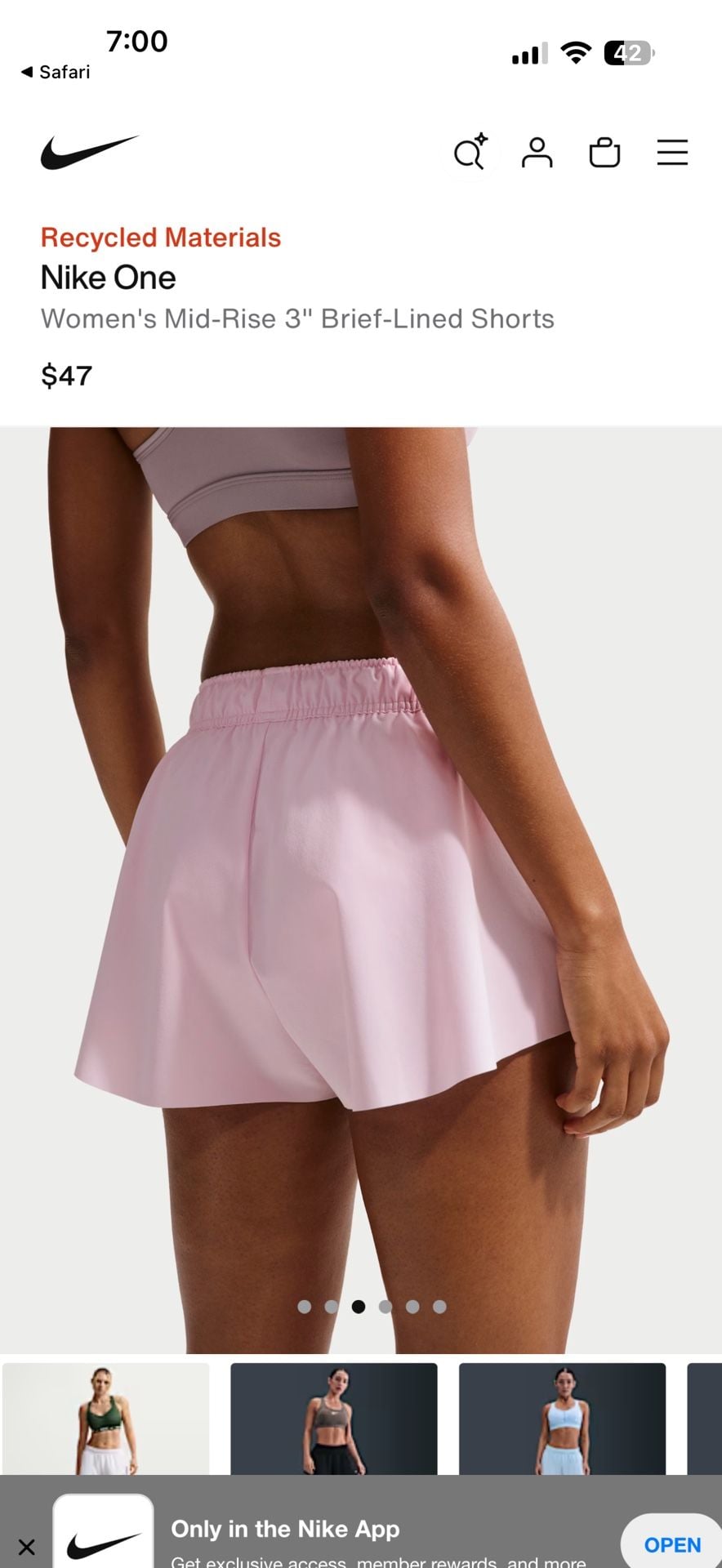 Nike One Women’s Mid-Rise 3” Brief-Lined Shorts – Pink – Women’s Large – NWOT 3
