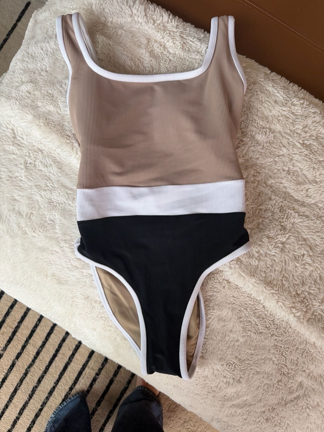 LainSnow Colorblock “Amangiri” One Piece Swimsuit in Beige/Black/White - XS 2