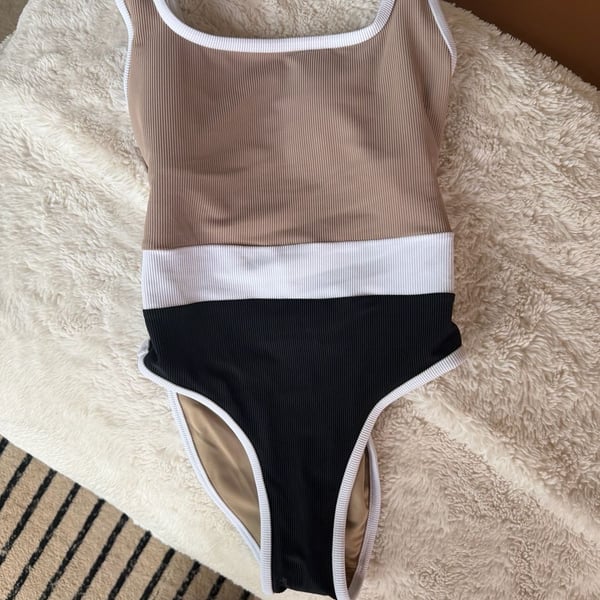 LainSnow Colorblock “Amangiri” One Piece Swimsuit in Beige/Black/White - XS