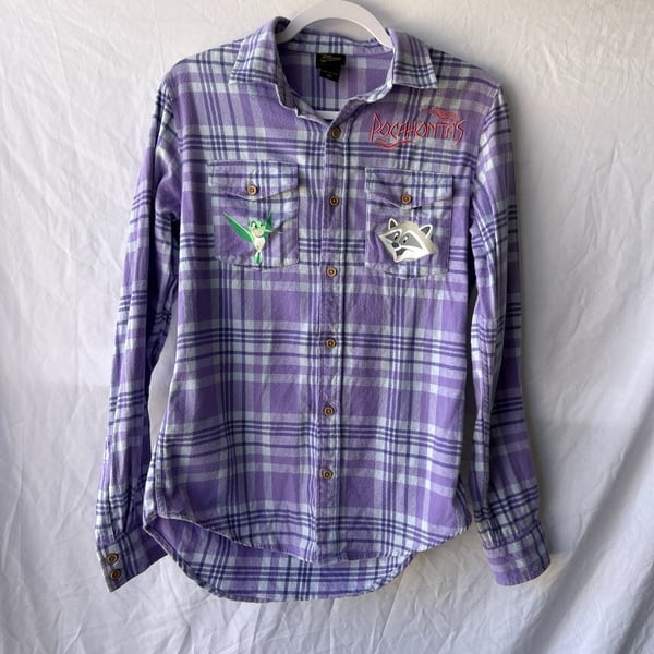 Disney Our Universe Pocahontas Purple Plaid Flannel Button-Up Shirt