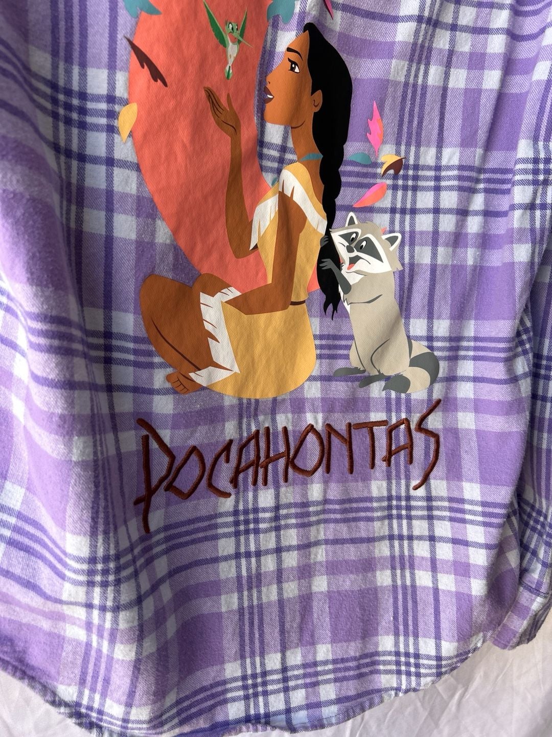 Disney Our Universe Pocahontas Purple Plaid Flannel Button-Up Shirt 7