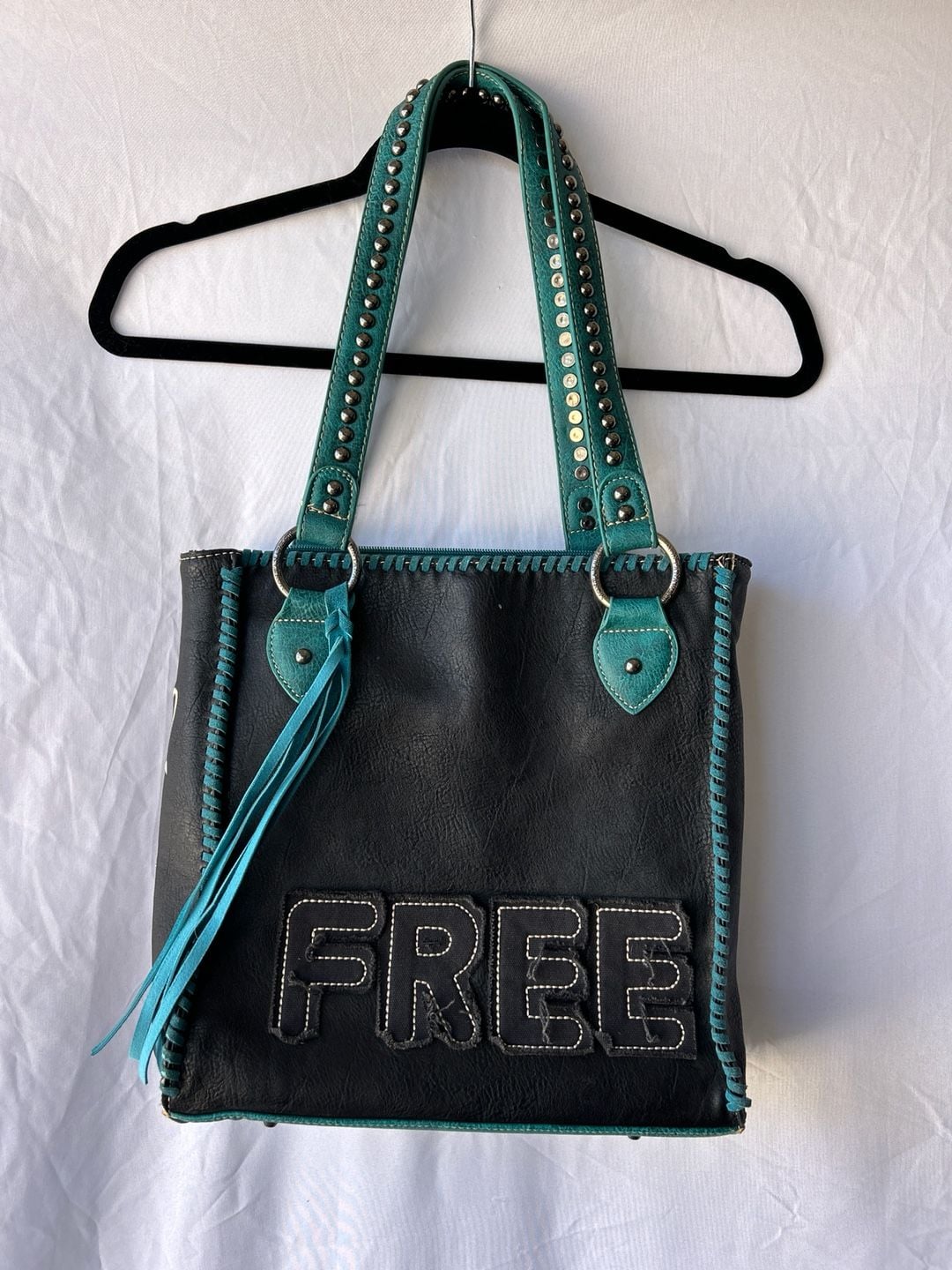 Montana West Black and Turquoise Studded Concealed Carry Tote Bag 2